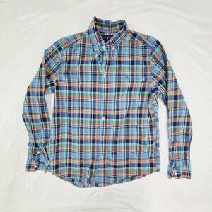 Ralph Lauren Boys Plaid Long Sleeve Button Down Preppy Classic Blue Orange XL